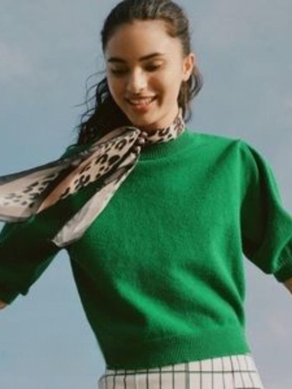 Moth by Anthropologie Connelly Kelly Green Puff Sleeve Knit Sweater Size Large